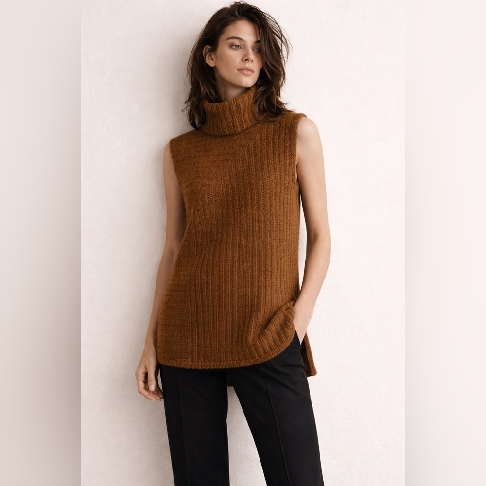 Theory Womens Brown Beylor T Caresse Sweater M Mohair Wool Turtleneck Minimalist